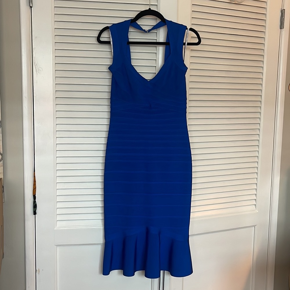Herve Leger Blue Peplum Dress L